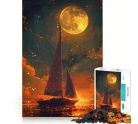 Sailboat Sunset Painting 1000 Piece Jigsaws for Teenagers Puzzle Smart Game Group Play Image Assembly Wall Art Decor (38x26cm)