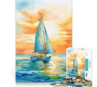 Sailboat Sunset Painting Hard Jigsaw Puzzle for Adults 1000 Pieces Intellect Toy Cozy Time Quality Cut (38x52cm)