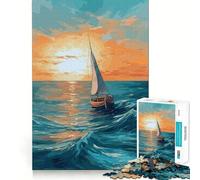 Sailboat Sunset Painting Teenagers 1000 Piece Jigsaw Puzzle Logic Boost Toy Indoor Fun Premium Edge Memorable Gift (38x52cm)