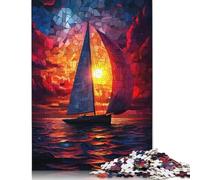 Sailboat Sunset Puzzles 500 Piece Wooden Puzzle for Adults And Teenager Family Game for Adults And Teenagers 500pcs (52x38cm)