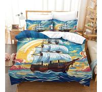 Sailboat Three-dimensional Printing Bedding Three-piece Set Sailboat Bed Cover Superior Microfiber Zipper Closure with Pillowcases Gentle And Washable Single(140x200cm)