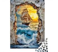 Sailboat Through Wall 1000 Pc Thick Cardboard Premium Jigsaw Puzzle Senior Enthusiasts Concentration Training Decompression Fun Present 70x50cm/1000pcs