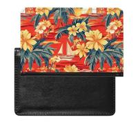 Sailboat Tropical Plants Flowers Sunset Slim Passport Holder Credit Card Cover Travel Essentials Wallet