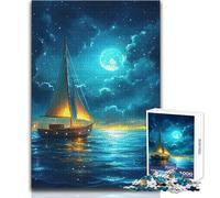 Sailboat Under A Full Moon 1000 Jigsaw Puzzle Cognitive Development Fun Game Special Thoughtful Celebration Present Size 38x26cm