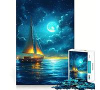 Sailboat Under A Full Moon Hard Jigsaw Puzzle for Adults 1000 Pieces Fine Logic Toy Calm Fun Neat Edge Thoughtful Gift (38x26cm)