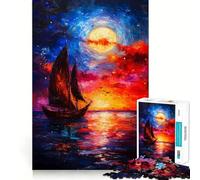 Sailboat Under A Full Moon Jigsaw Puzzle for Teenagers 1000 Pieces Boost Recall Tension Relief Tight Edge Fine Art Piece (38x26cm)