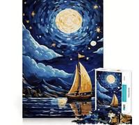 Sailboat Under A Starry Night Sky 1000 Piece Jigsaw Puzzles for Adults Teenagers Recall Build Slow Enjoy Exact Cut Art Collectible (50x75cm)