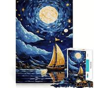 Sailboat Under A Starry Night Sky Jigsaw Puzzles for Adults1000 Piece Mind Game Toy Anxiety Relief Neat Cut Art Collectible (38x52cm)