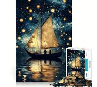 Sailboat Under A Starry Sky Jigsaw Puzzles for Adults 1000 Pieces Brain Skill Relaxed Mind Exact Edge Art Collection Piece (38x52cm)