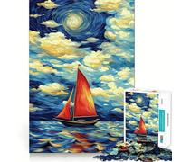 Sailboat Under A Swirling Sky 1000 Piece Jigsaw Puzzles for Adults Jigsaw Recall Boost Mental Relax Smooth Cut Birthday Gift (38x26cm)