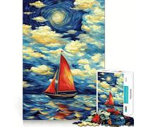 Sailboat Under A Swirling Sky Hard Jigsaw Puzzle for Adults 1000 Pieces Recall Boost Quiet Calm Smooth Cut Classic Gift (50x75cm)