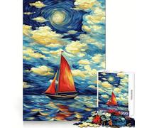 Sailboat Under A Swirling Sky Hard Jigsaw Puzzle for Adults 1000 Pieces Recall Boost Quiet Calm Smooth Cut Classic Gift (50x75cm)