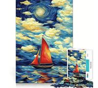 Sailboat Under A Swirling Sky Jigsaw Puzzles 1000 Pieces for Adults Strengthen Memory Group Joy Clean Edge Stylish Gift (38x52cm)