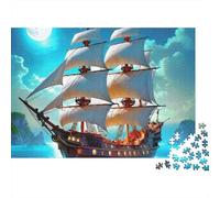 Sailboat Under Moon 1000 Pieces Puzzle ForAdults Kids Beautiful View Moonlit Pirate Ship Decoration Puzzle Decompression Jigsaw for Men And Women Challenging Puzzles Jigsaw Puzzles 38x26cm/1000pcs