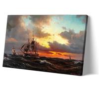 Sailboat Wall Art Framed Vintage Seascape With Sailing Boats In The Sunset Famous Painting Wall Art Canvas Prints Wall Decor Framed 12.00" x 18.00"