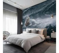 Sailboat Wallpaper for Living Room, Storm Maritime Voyage Wall Mural for Bedroom, Non-Woven Photo Wallpaper Home Decor 390X260cm, Wall Decoration D15