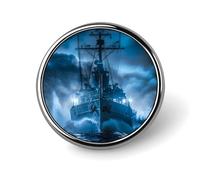 Sailboat War Ship Blue Toned Clouds Brooch Pins for Women Men Cute Badge Lapel Pins for Backpack Dress Accessories