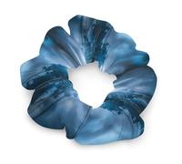 Sailboat War Ship Blue Toned Clouds Hair Ties Elastic Hair Bands Cute Ponytail Holders for Thick Or Thin Hair
