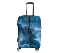 Sailboat War Ship Blue Toned Clouds Luggage Cover Travel Suitcase Protector Anti-Scratch Suitcase Cover M