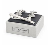 Sailboat Yacht Cufflinks and Tie Bar Set, Silver, Nautical Theme, Onyx Art TBC51, In Premier Life Store Box