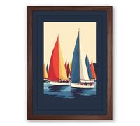Sailboats at Leisure Vintage Framed Wall Art Print A1 (84.1×59.4cm) Walnut, Wall Decor for Living Room, Bedroom, Office & Home, Ready to Hang, Art Gift