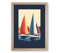 Sailboats at Leisure Vintage Framed Wall Art Print A3 (42×29.7cm) Oak, Wall Decor for Living Room, Bedroom, Office & Home, Ready to Hang, Art Gift