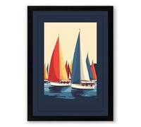 Sailboats at Leisure Vintage Framed Wall Art Print A4 (29.7×21cm) Black, Wall Decor for Living Room, Bedroom, Office & Home, Ready to Hang, Art Gift