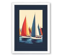 Sailboats at Leisure Vintage Framed Wall Art Print A4 (29.7×21cm) White, Wall Decor for Living Room, Bedroom, Office & Home, Ready to Hang, Art Gift