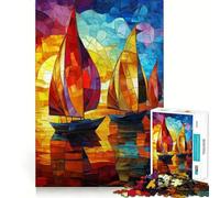 Sailboats at Sunset 1000 Pieces Jigsaw Puzzles for Adults Fine Logic Toy Leisure Time Neat Edge Art Collectible (50x75cm)