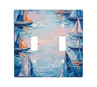 Sailboats Double Light Switch Cover Plate, Marine Contemporary Waves Clouds Summer Blue Plastic Standard Size Toggle Light Switch Cover for Home Living Room Bedroom Bathroom Decor
