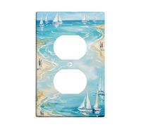 Sailboats Duplex Outlet Covers Wall Plate, Coastal Relaxed Beach Ocean Summer Blue Plastic Standard Size Wall Plates for Electrical Outlets for Living Room Bedroom Home Office Decor