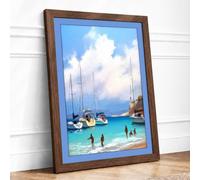 Sailboats in Turquoise Waters Coastal Framed Wall Art Print A4 (29.7×21cm) Walnut, Wall Decor for Living Room, Bedroom, Office & Home, Ready to Hang, Art Gift