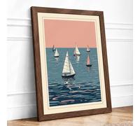 Sailboats on Calm Waters Coastal Framed Wall Art Print A3 (42×29.7cm) Walnut, Wall Decor for Living Room, Bedroom, Office & Home, Ready to Hang, Art Gift