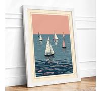 Sailboats on Calm Waters Coastal Framed Wall Art Print A3 (42×29.7cm) White, Wall Decor for Living Room, Bedroom, Office & Home, Ready to Hang, Art Gift