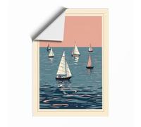 Sailboats on Calm Waters Coastal Unframed Wall Art Print A4 (29.7×21cm), Wall Decor for Living Room, Bedroom, Office & Home, Art Gift