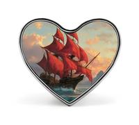 Sailed Pirate Ship at Sunset Heart Brooch Cute Badge Lapel Pins