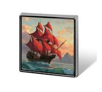 Sailed Pirate Ship at Sunset Square Badge Stylish Lapel Brooch Pins