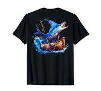 Sailfish Leaping Over Ship Nautical Ocean Adventure (BACK) T-Shirt