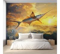 Sailfish Wallpaper for Living Room, Sunset Sea Fishing Wall Mural for Bedroom, Non-Woven Photo Wallpaper Home Decor 400X280cm, Wall Decoration D22