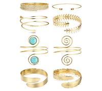 SAILIMUE 8 Pcs Arm Cuff Upper Arm Band Cuff Bracelets for Women Minimalist Simple Coil Bangle Gold Silver Adjustable Open Armlet Armband Costume Jewelry Set, 8 centimeters/ 3.2 inches, Alloy, Cubic