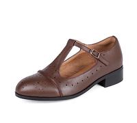 Sailimy Women's Genuine Leather Mary Jane Saddle Oxford Loafers Brogue Shoes, Brown-t-genuine Leather, 6 UK
