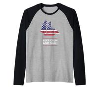Sailing American Flag USA America Patriot Regatta Raglan Baseball Tee