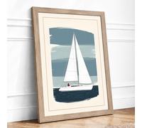 Sailing at Dawn Mid-Century Framed Wall Art Print A1 (84.1×59.4cm) Oak, Wall Decor for Living Room, Bedroom, Office & Home, Ready to Hang, Art Gift
