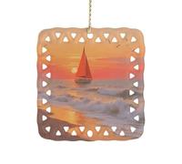 Sailing at The Seaside Ceramic Christmas Ornament Xmas Tree Hanging Pendant Double Sided Pattern Festive Square Ornament Holiday Home Party Decoration Gifts
