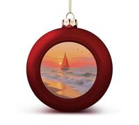 Sailing at The Seaside Christmas Ball Ornament - 2.4 Inch Shatterproof Plastic Xmas Tree Decorations, Red Christmas Tree Decor Hanging Ball for Holiday Wedding Party Decor