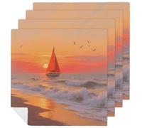 Sailing at The Seaside Cloth Napkin 4 PCS Table Dinner Napkins Washable & Reusable Cloth Napkins Washable Tablecloth for Party, Wedding, Lunch, Dinners, Banquet, Christmas