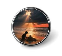 Sailing at The Seaside Lapel Pin Fashion Brooch Pin Cute Button Badges Round Button Pins Enamel Pins Metal Pinback for Hat Shirt Clothing Bags Decoration, Sea Sunset, Circular