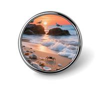 Sailing at The Seaside Lapel Pin Fashion Brooch Pin Cute Button Badges Round Button Pins Enamel Pins Metal Pinback for Hat Shirt Clothing Bags Decoration, Sea Beach Sunset, Circular