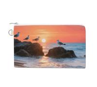 Sailing at The Seaside Wallet for Men Women Canvas Coin Purse Zippered Change Holder with Secure Closure, Sea Beach Sunset, One Size