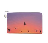 Sailing at The Seaside Wallet for Men Women Canvas Coin Purse Zippered Change Holder with Secure Closure, Sunset Seagulls, One Size